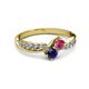 3 - Nicia Rhodolite Garnet and Blue Sapphire with Side Diamonds Bypass Ring 