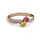 3 - Nicia Rhodolite Garnet and Yellow Sapphire with Side Diamonds Bypass Ring 