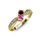 4 - Nicia Red Garnet and Pink Sapphire with Side Diamonds Bypass Ring 