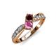 4 - Nicia Red Garnet and Pink Sapphire with Side Diamonds Bypass Ring 