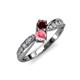 4 - Nicia Red Garnet and Pink Tourmaline with Side Diamonds Bypass Ring 