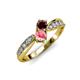 4 - Nicia Red Garnet and Pink Tourmaline with Side Diamonds Bypass Ring 