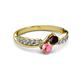 3 - Nicia Red Garnet and Pink Tourmaline with Side Diamonds Bypass Ring 