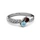 3 - Nicia Red Garnet and Aquamarine with Side Diamonds Bypass Ring 