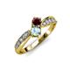 4 - Nicia Red Garnet and Aquamarine with Side Diamonds Bypass Ring 