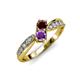 4 - Nicia Red Garnet and Amethyst with Side Diamonds Bypass Ring 