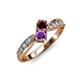 4 - Nicia Red Garnet and Amethyst with Side Diamonds Bypass Ring 