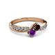 3 - Nicia Red Garnet and Amethyst with Side Diamonds Bypass Ring 