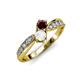 4 - Nicia Red Garnet and White Sapphire with Side Diamonds Bypass Ring 