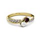 3 - Nicia Red Garnet and White Sapphire with Side Diamonds Bypass Ring 