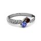 3 - Nicia Red Garnet and Tanzanite with Side Diamonds Bypass Ring 