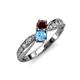 4 - Nicia Red Garnet and Blue Topaz with Side Diamonds Bypass Ring 