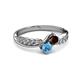 3 - Nicia Red Garnet and Blue Topaz with Side Diamonds Bypass Ring 
