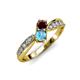 4 - Nicia Red Garnet and Blue Topaz with Side Diamonds Bypass Ring 