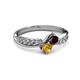 3 - Nicia Red Garnet and Citrine with Side Diamonds Bypass Ring 