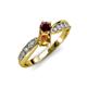 4 - Nicia Red Garnet and Citrine with Side Diamonds Bypass Ring 