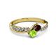 3 - Nicia Red Garnet and Peridot with Side Diamonds Bypass Ring 