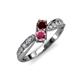 4 - Nicia Red and Rhodolite Garnet with Side Diamonds Bypass Ring 