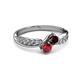3 - Nicia Red Garnet and Ruby with Side Diamonds Bypass Ring 