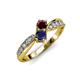 4 - Nicia Red Garnet and Blue Sapphire with Side Diamonds Bypass Ring 