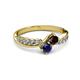 3 - Nicia Red Garnet and Blue Sapphire with Side Diamonds Bypass Ring 