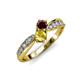 4 - Nicia Red Garnet and Yellow Sapphire with Side Diamonds Bypass Ring 