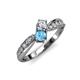 4 - Nicia Diamond and Blue Topaz with Side Diamonds Bypass Ring 