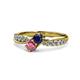 1 - Nicia Blue Sapphire and Rhodolite Garnet with Side Diamonds Bypass Ring 