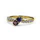 1 - Nicia Blue Sapphire and Red Garnet with Side Diamonds Bypass Ring 