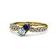 1 - Nicia Blue Sapphire and Aquamarine with Side Diamonds Bypass Ring 