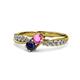 1 - Nicia Pink and Blue Sapphire with Side Diamonds Bypass Ring 