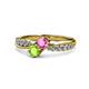 1 - Nicia Pink Sapphire and Peridot with Side Diamonds Bypass Ring 