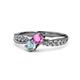 1 - Nicia Pink Sapphire and Aquamarine with Side Diamonds Bypass Ring 