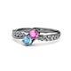 1 - Nicia Pink Sapphire and Blue Topaz with Side Diamonds Bypass Ring 