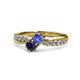 1 - Nicia Tanzanite and Blue Sapphire with Side Diamonds Bypass Ring 