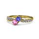 1 - Nicia Tanzanite and Pink Sapphire with Side Diamonds Bypass Ring 