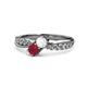 1 - Nicia White Sapphire and Ruby with Side Diamonds Bypass Ring 