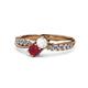 1 - Nicia White Sapphire and Ruby with Side Diamonds Bypass Ring 
