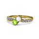 1 - Nicia White Sapphire and Peridot with Side Diamonds Bypass Ring 