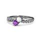1 - Nicia White Sapphire and Amethyst with Side Diamonds Bypass Ring 