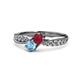 1 - Nicia Ruby and Blue Topaz with Side Diamonds Bypass Ring 