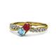 1 - Nicia Ruby and Blue Topaz with Side Diamonds Bypass Ring 