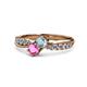 1 - Nicia Aquamarine and Pink Sapphire with Side Diamonds Bypass Ring 