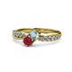 1 - Nicia Aquamarine and Ruby with Side Diamonds Bypass Ring 