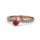 1 - Nicia Pink Tourmaline and Ruby with Side Diamonds Bypass Ring 