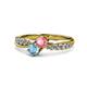 1 - Nicia Pink Tourmaline and Blue Topaz with Side Diamonds Bypass Ring 