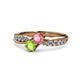 1 - Nicia Pink Tourmaline and Peridot with Side Diamonds Bypass Ring 