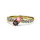 1 - Nicia Pink Tourmaline and Red Garnet with Side Diamonds Bypass Ring 