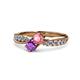1 - Nicia Pink Tourmaline and Amethyst with Side Diamonds Bypass Ring 