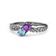 1 - Nicia Amethyst and Blue Topaz with Side Diamonds Bypass Ring 
